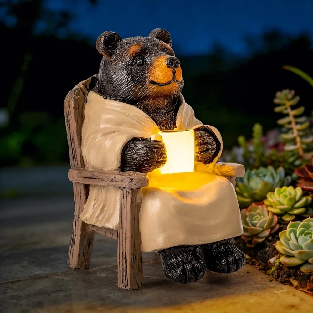 SOLAR GARDEN BLACK BEAR OUTDOOR STATUE NIB LAST ONE